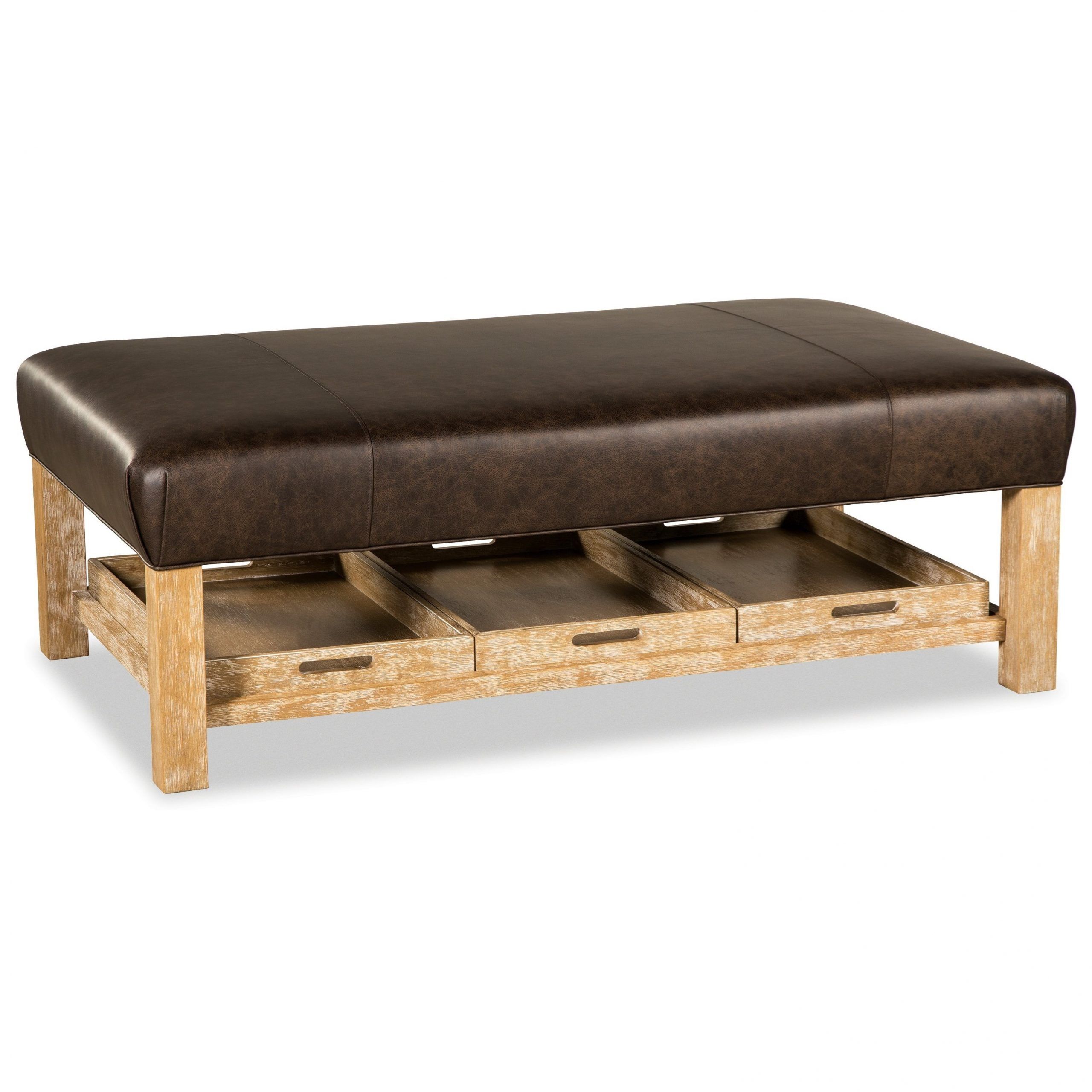 Craftmaster L034800 Large Rectangular Leather Cocktail Ottoman With 3 Regarding Weathered Gold Leather Hide Pouf Ottomans (View 8 of 20)