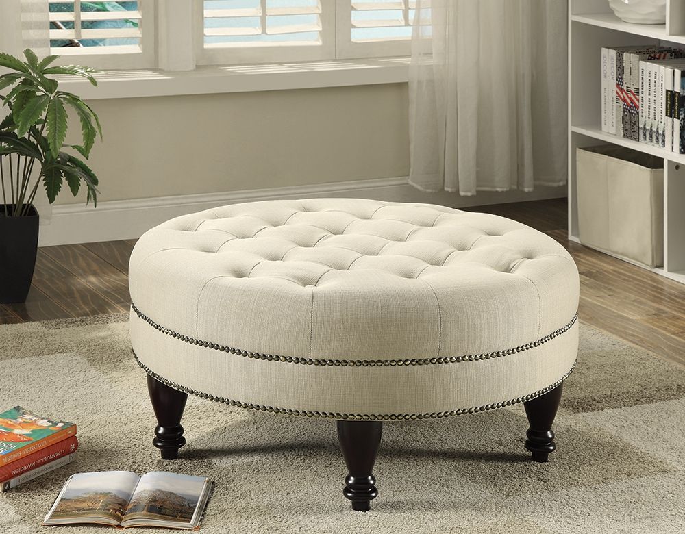 Cream Color Linen Tufted Ottoman With Castercoaster 500018 Within Tuxedo Ottomans (View 5 of 20)