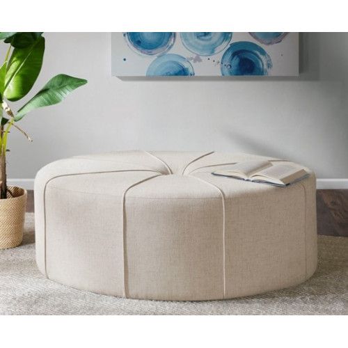 Cream Fabric Oval Coffee Table Ottoman With Welting For Cream Wool Felted Pouf Ottomans (View 2 of 20)