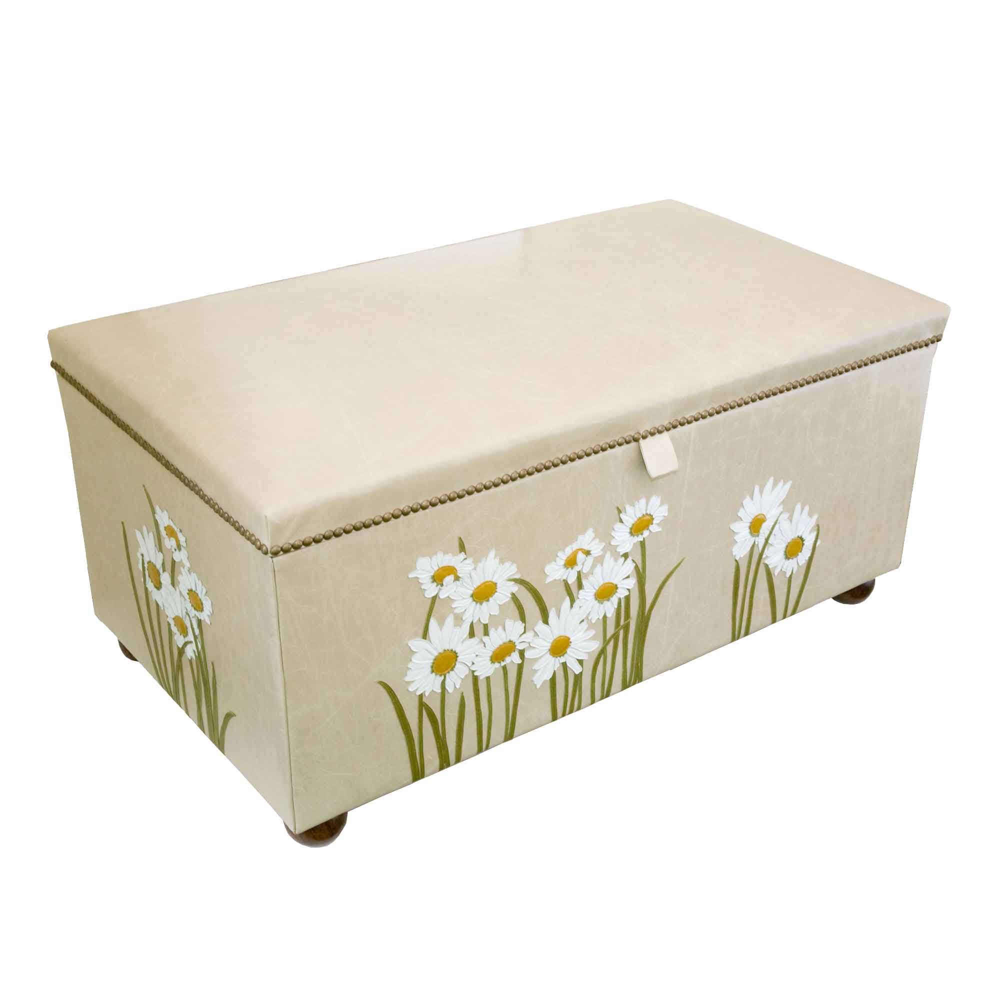 Cream Ottoman With Daisy – Susannah Hunter Pertaining To Cream Pouf Ottomans (View 7 of 20)