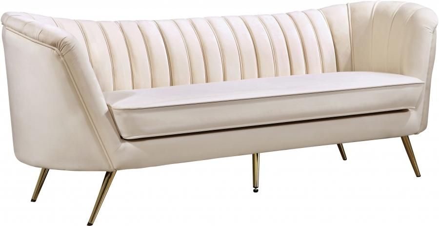 Cream Velvet Curved Back Design Sofa Modern Meridian Furniture 622 Inside Cream And Gold Console Tables (View 1 of 20)