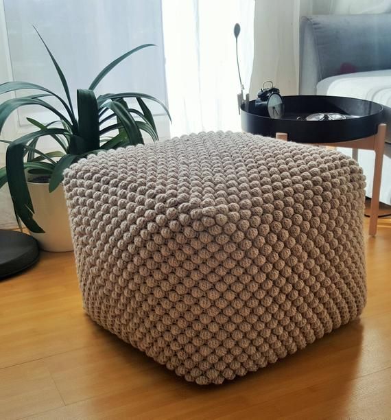 Crochet Ottoman / Knit Ottoman / Crochet Footstool Wonderful, Square Intended For Blue Woven Viscose Square Pouf Ottomans (View 14 of 20)