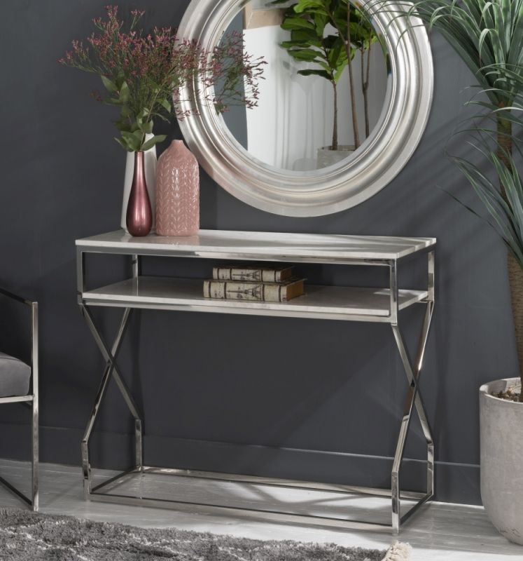 Crossroad White Marble Console Table – Stainless Steel Chrome Base With White Marble Console Tables (View 16 of 20)