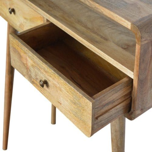 Curved Solid Wood Oak Finish Console Table With 2 Drawers Within Console Tables With Tripod Legs (View 3 of 20)