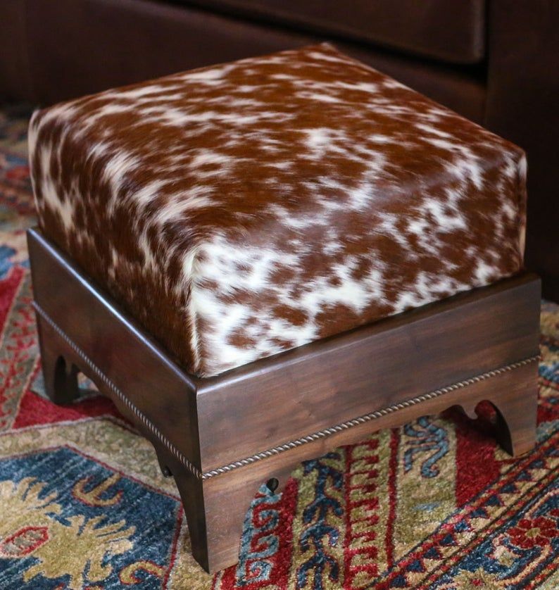Custom Cowhide Ottoman Cowhide Stool Cowhide Footstool Rustic Home In Warm Brown Cowhide Pouf Ottomans (View 18 of 20)