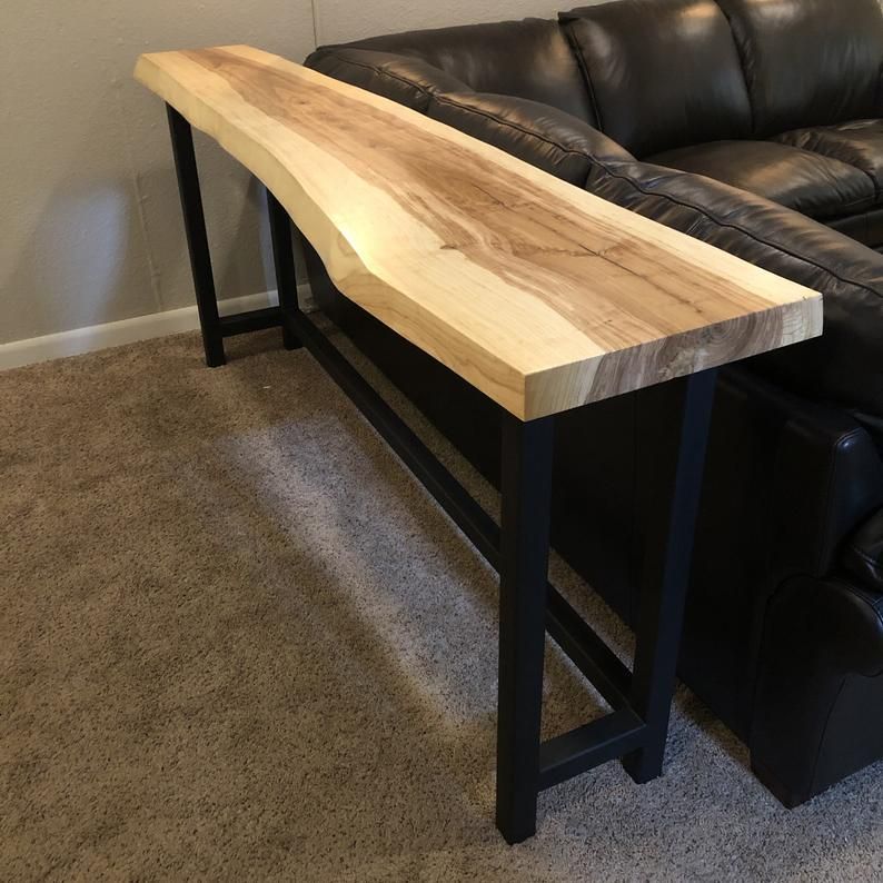 Custom Live Edge Sofa Bar Table | Etsy | Bar Table Behind Couch, Diy Throughout Natural And Caviar Black Console Tables (View 19 of 20)