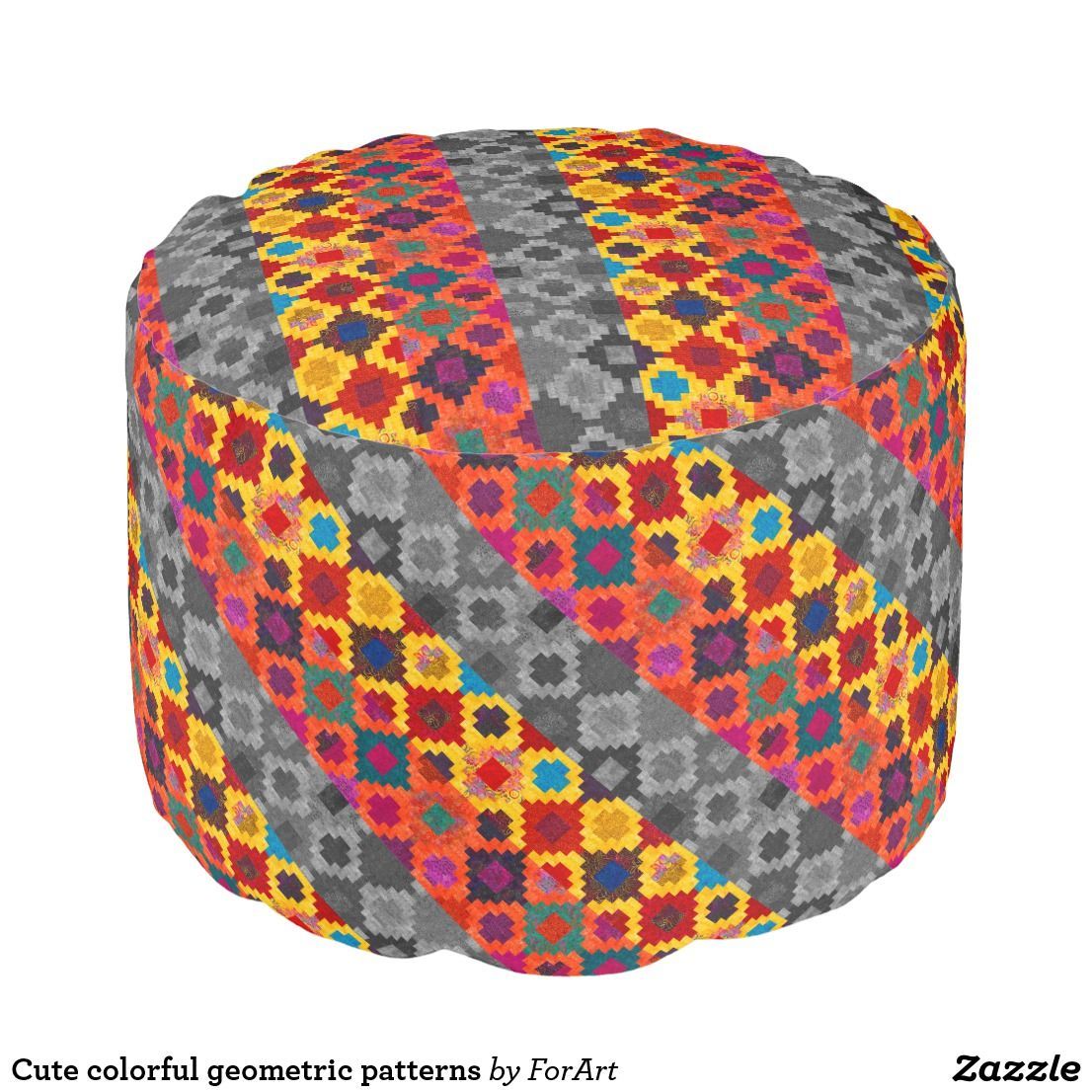Cute Colorful Geometric Patterns Round Pouf | Geometric Pattern, Poufs Regarding Brushed Geometric Pattern Ottomans (View 16 of 20)