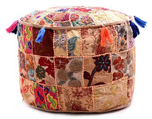 Cylinder Cotton Patchwork Pouf Ottoman, Size: 22" Inch ( Diameter), Rs With Blue And Beige Ombre Cylinder Pouf Ottomans (View 1 of 20)