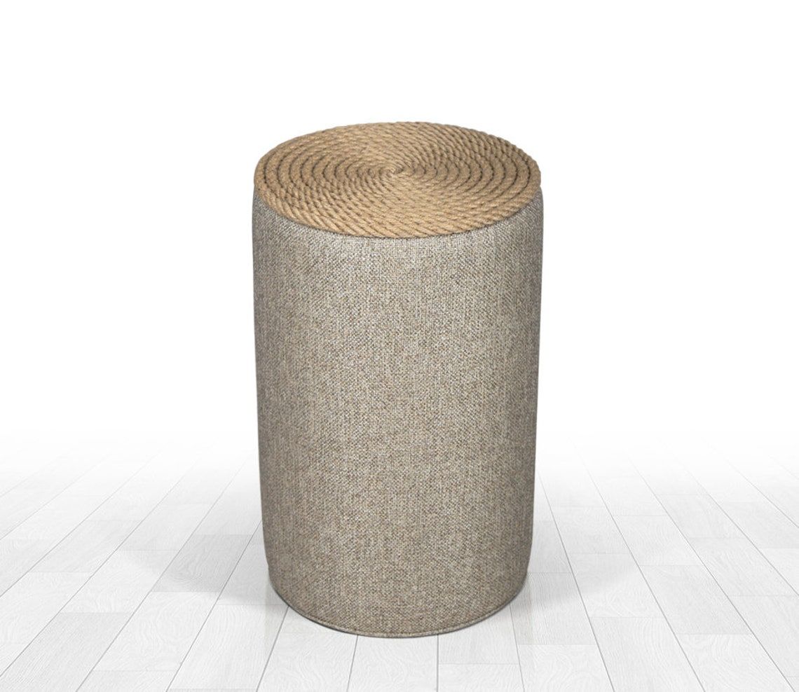 Cylinder Pouf Coffee Table Pouf Ottoman Coffee Table Beige | Etsy Regarding Textured Tan Cylinder Pouf Ottomans (View 5 of 20)