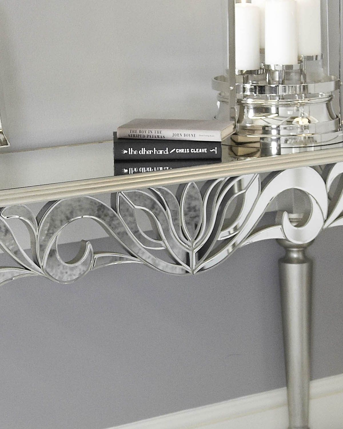 Cynthia Mirrored Console Table Silver For Silver Console Tables (View 14 of 20)
