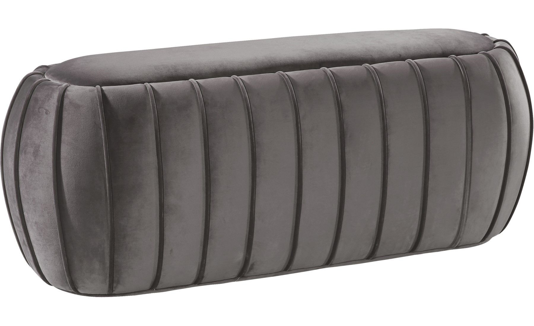 Dandrea Transitional Grey Velvet Oval Ottoman Bench With Channel Tufted For Gray Fabric Oval Ottomans (View 13 of 20)