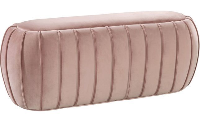Dandrea Transitional Light Pink Oval Ottoman Bench With Channel Tufted With Regard To Glam Light Pink Velvet Tufted Ottomans (View 18 of 20)