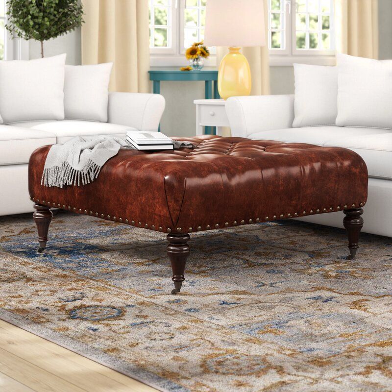 Darby Home Co Burkart 42" Genuine Leather Tufted Square Cocktail Pertaining To Fabric Tufted Square Cocktail Ottomans (View 3 of 20)