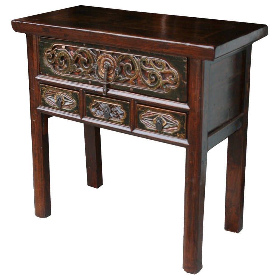 Dark Brown Four Drawer Chinese Console Altar Table Regarding Dark Brown Console Tables (View 10 of 20)