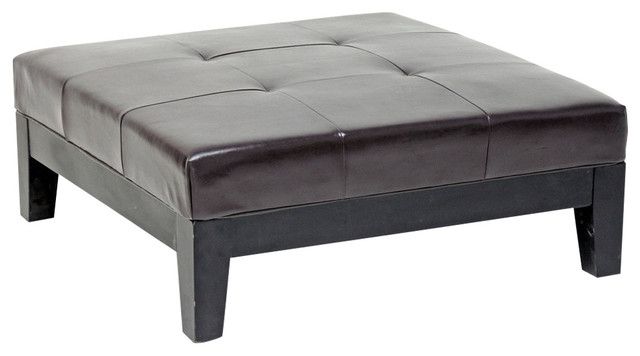 Dark Brown Large Full Leather Square Cocktail Ottoman – Contemporary Throughout Brown Leather Square Pouf Ottomans (View 7 of 20)