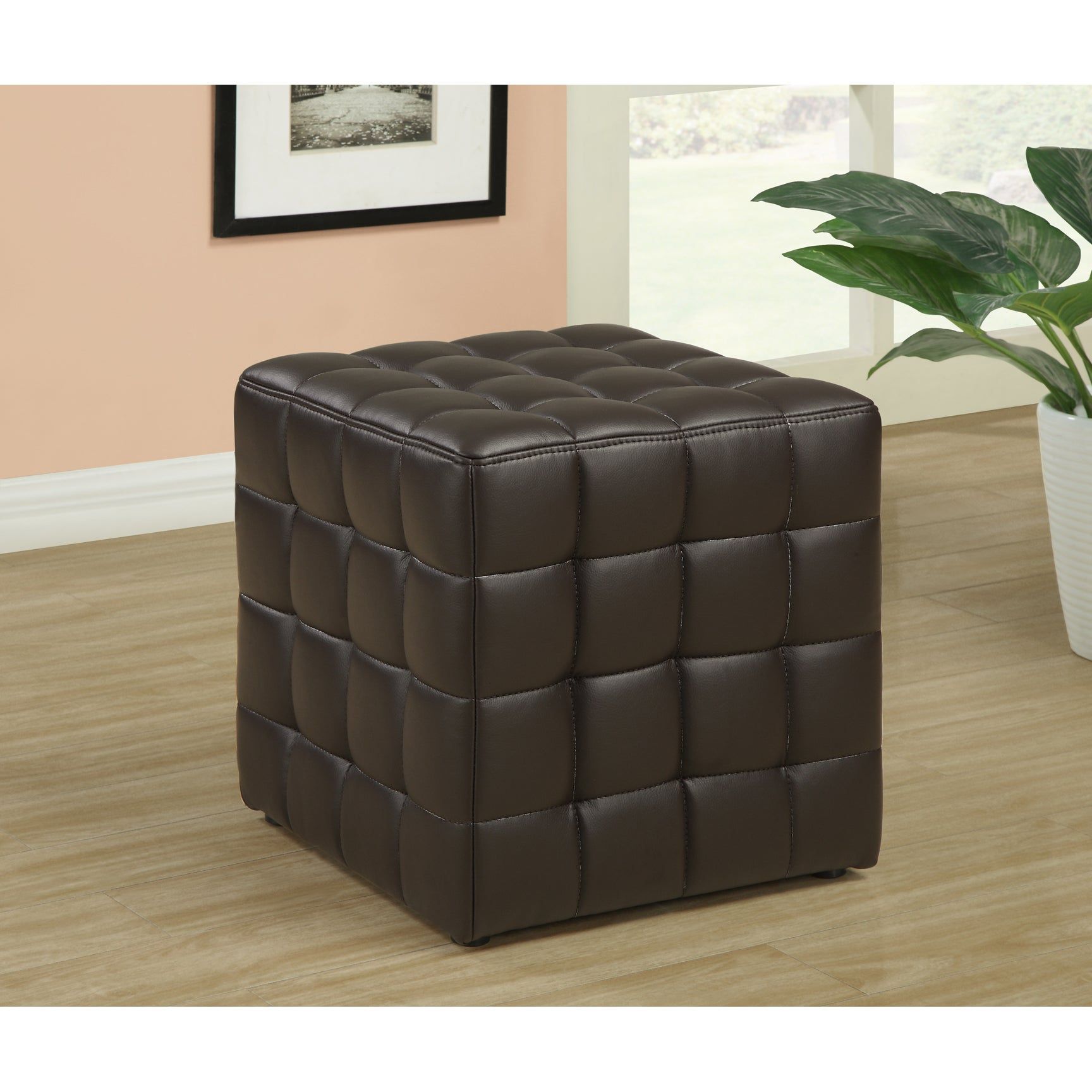 Dark Brown Leather Look Ottoman – Free Shipping Today – Overstock In Black White Leather Pouf Ottomans (View 1 of 20)