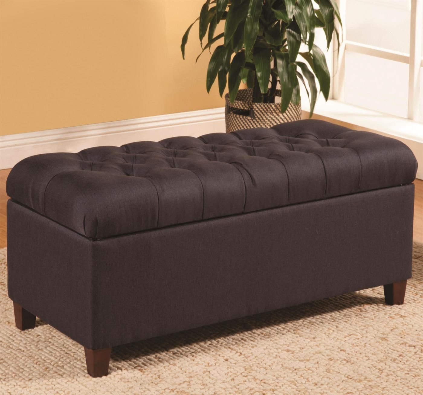 Dark Brown Transitional Ottoman Tufted Storage Bench Throughout Charcoal Fabric Tufted Storage Ottomans (View 4 of 20)