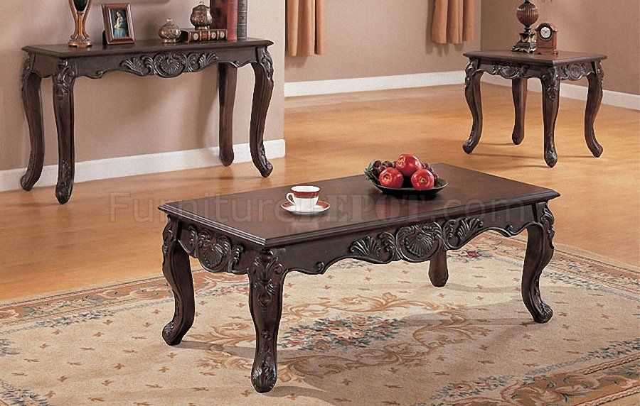 Dark Espresso Coffee, Console & End Table Set W/carving Details Inside Dark Coffee Bean Console Tables (View 19 of 20)