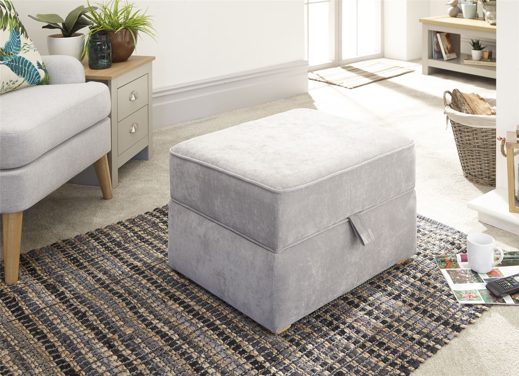 Dauphine Square Ottoman Storage Blanket Box Footstool Fabric Hopsack With Regard To Natural Fabric Square Ottomans (View 1 of 20)