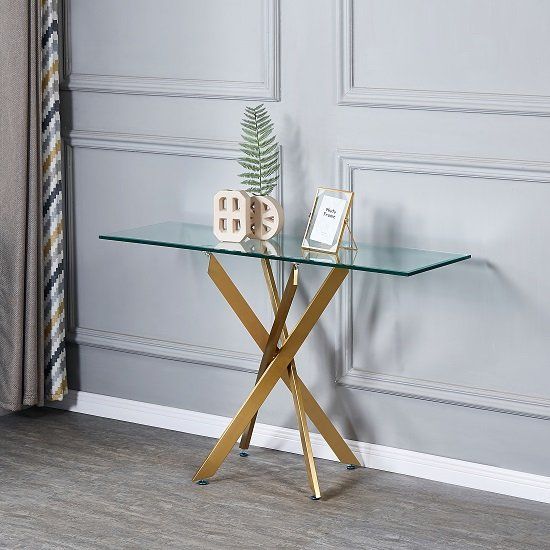 Daytona Clear Glass Console Table With Brushed Gold Legs | Sale With Glass And Gold Console Tables (Gallery 20 of 20)