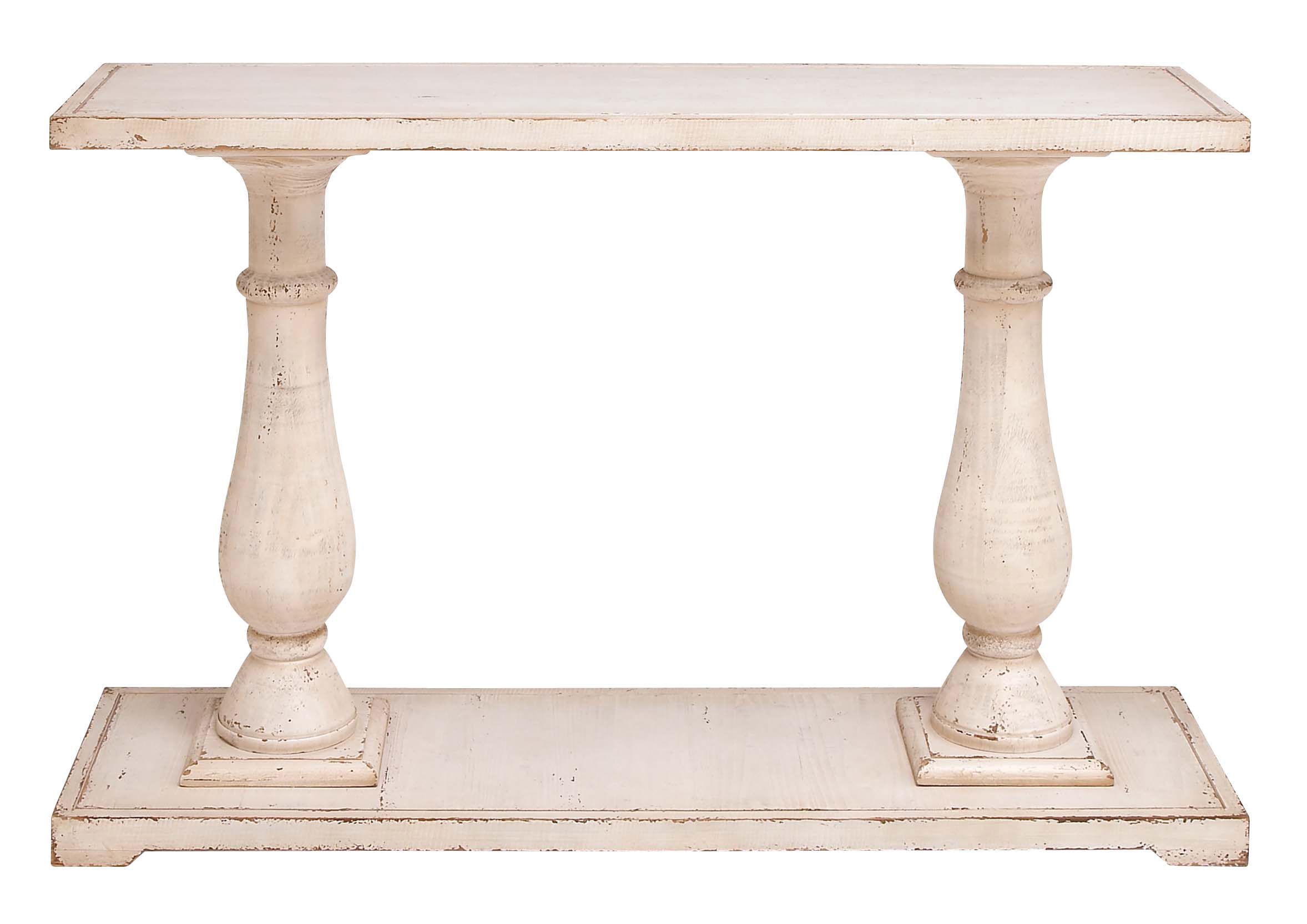Decmode 48" X 32" Rectangular Antique White Wood Console Table W Pertaining To White Triangular Console Tables (View 14 of 20)