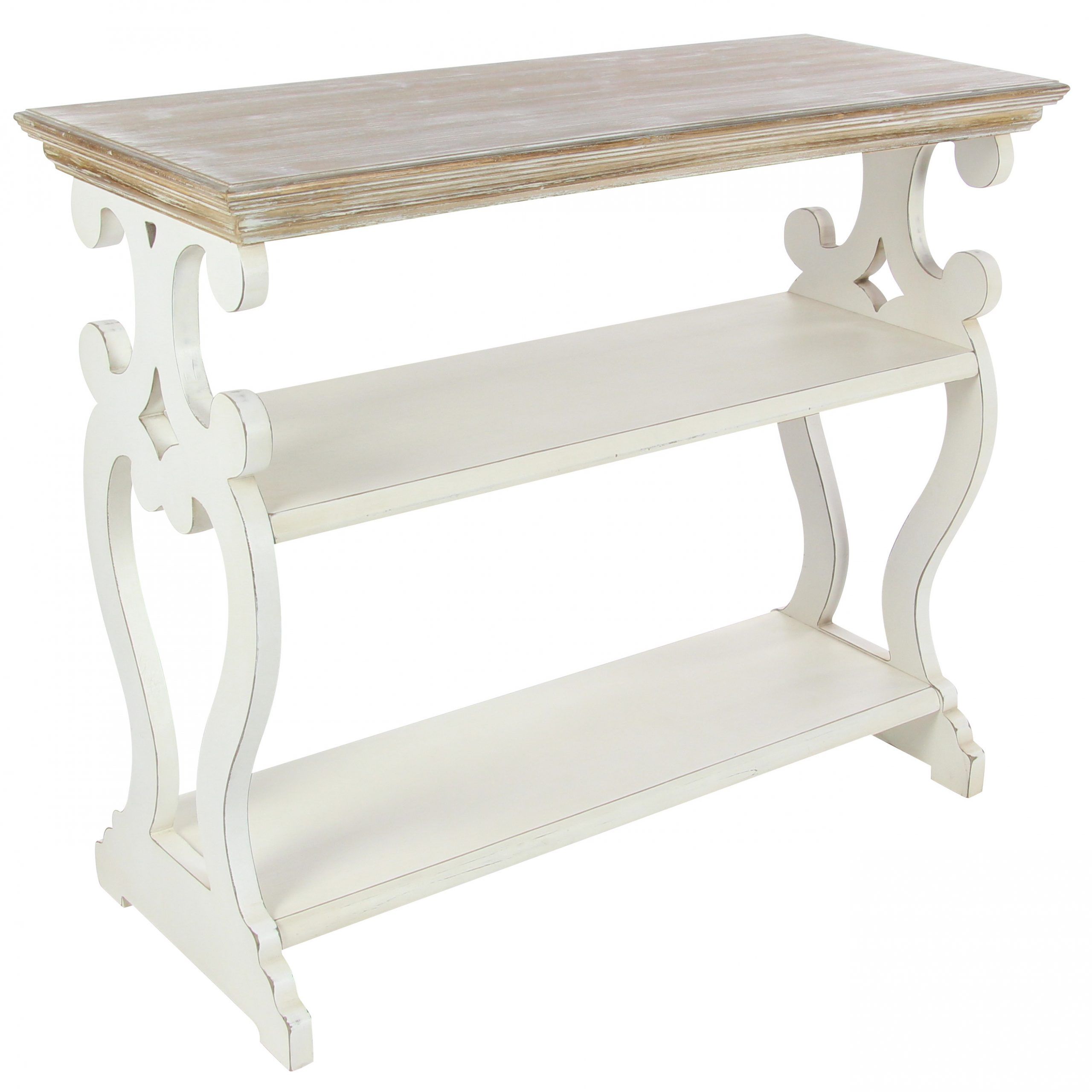 Decmode Wood Farmhouse Console Table, Ivory White, 38"w – Walmart In Geometric White Console Tables (View 14 of 20)