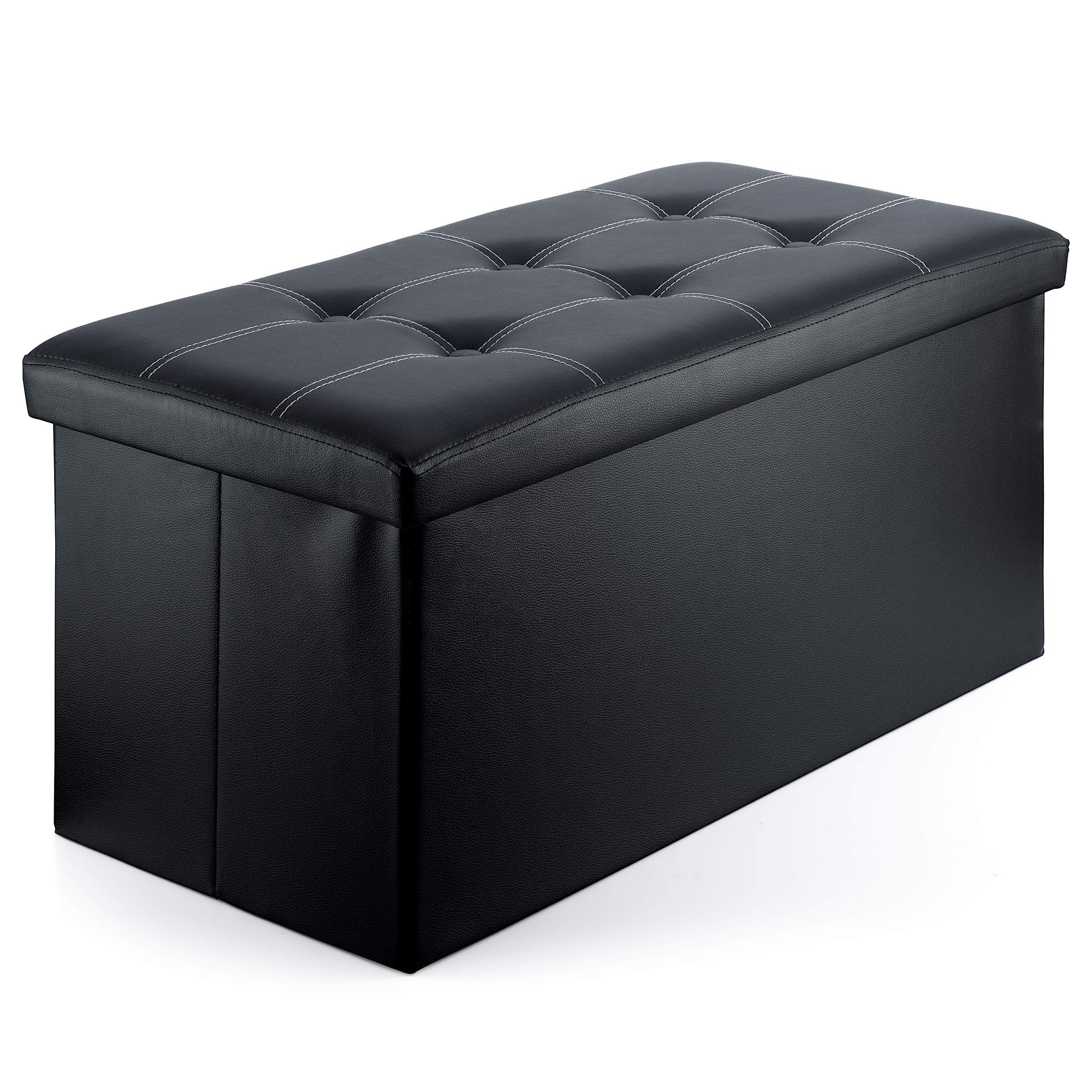 Decor Hut Folding Storage Bench Hidden Storage Ottoman With Cover Faux Regarding Black Faux Leather Tufted Ottomans (View 12 of 20)