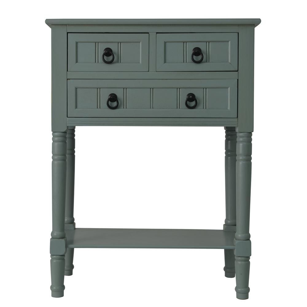 Decor Therapy Antique Iced Blue 3 Drawer Console Accent Table Fr1795 Regarding Antique Blue Gold Console Tables (View 12 of 20)