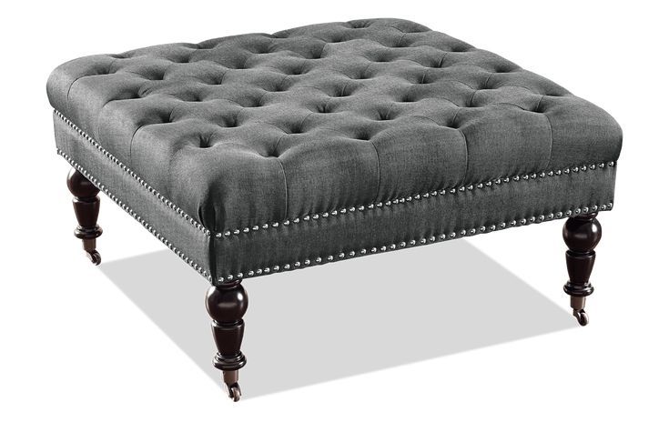 Delfina Charcoal Square Ottoman | Tufted Ottoman, Square Ottoman, Ottoman With White Leather And Bronze Steel Tufted Square Ottomans (View 3 of 20)