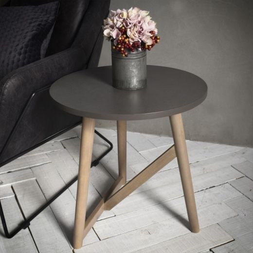 Delilah Round Wooden Side Table, Faux Concrete In 2021 | Wooden Side With Regard To Console Tables With Tripod Legs (Gallery 20 of 20)