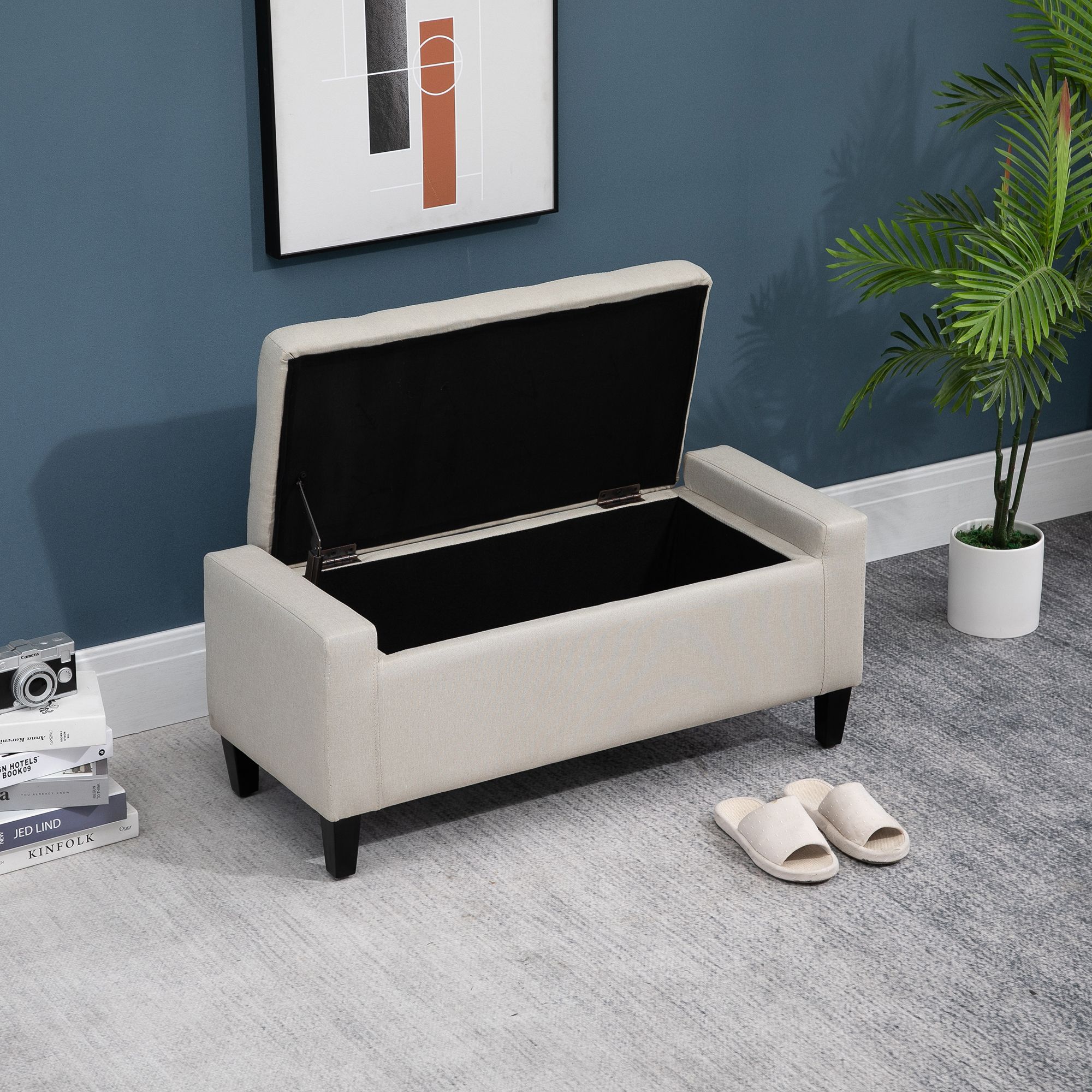 Deluxe Linen Storage Ottoman Bench Footrest Stool Large Storage Space In Linen Tufted Lift Top Storage Trunk (View 9 of 20)