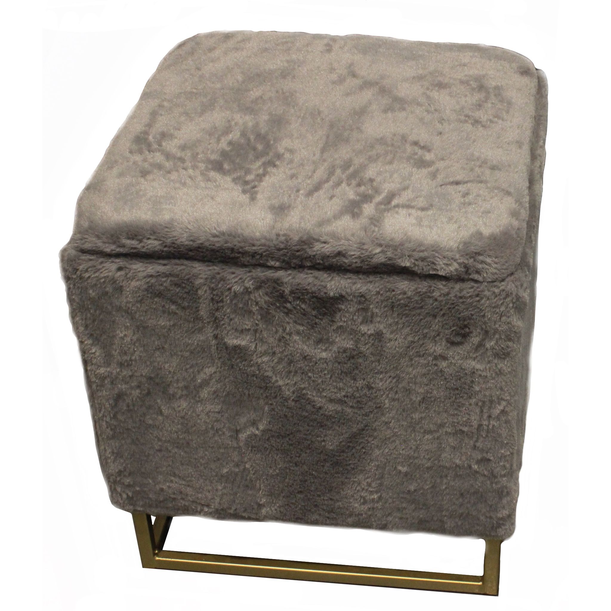 Design Guild Faux Fur Ottoman Footrest With Storage, Gray With Gold Pertaining To White Faux Fur And Gold Metal Ottomans (Gallery 20 of 20)