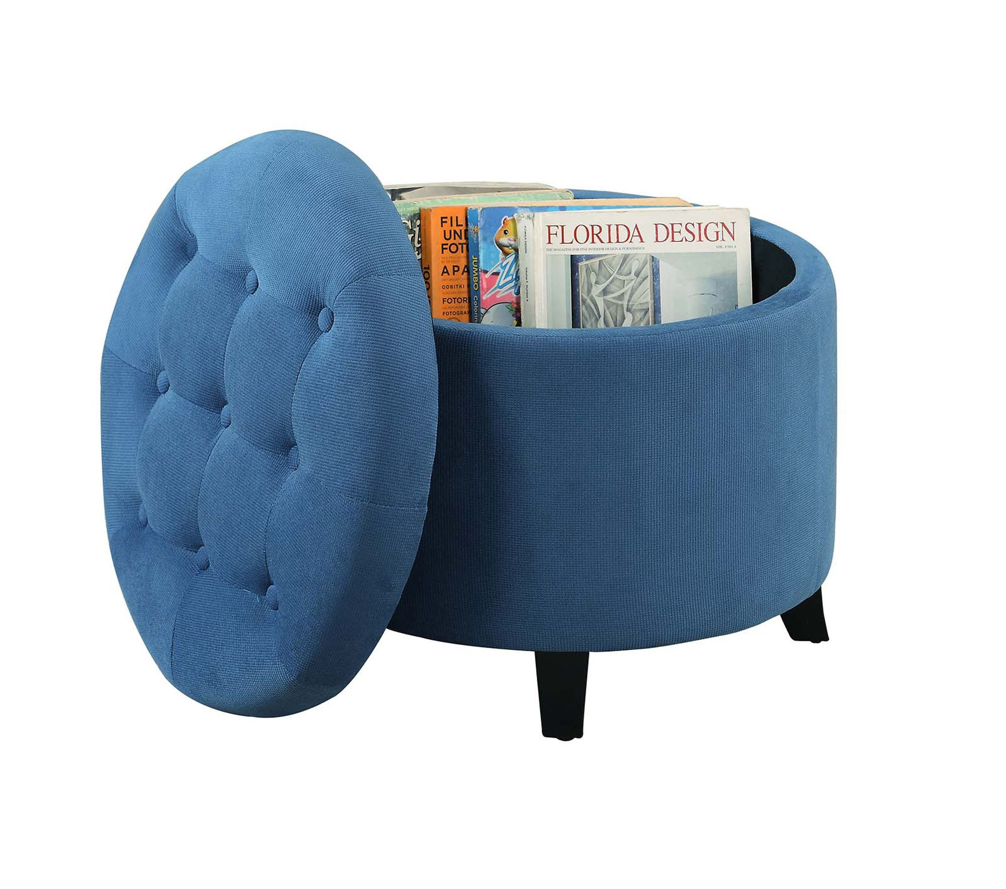 Designs4comfort Round Ottoman 163060fbe, Blue Finish 95285414314 | Ebay In Round Blue Faux Leather Ottomans With Pull Tab (View 3 of 20)