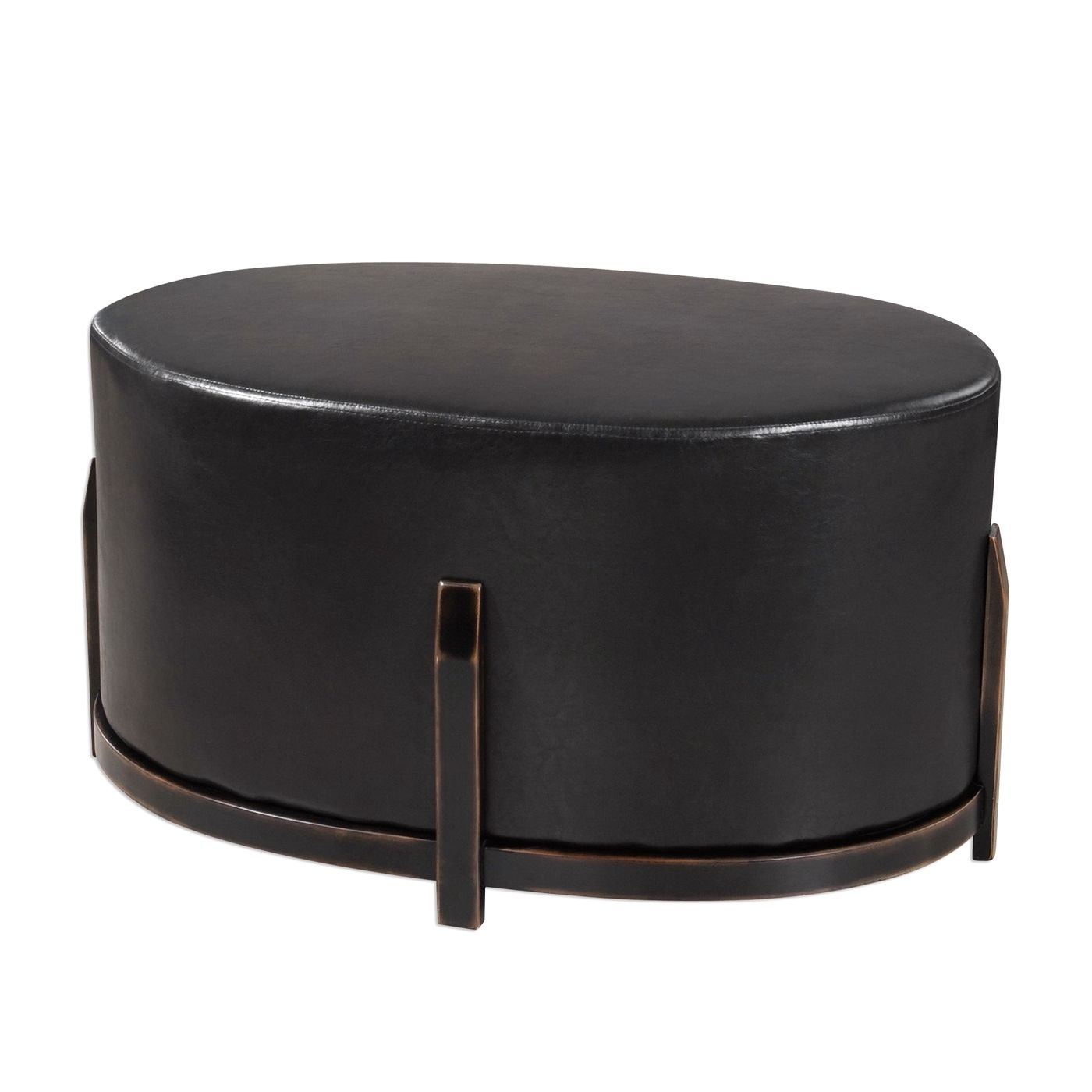 Desta Cushioned Espresso Brown Faux Leather Ottoman With Black Wood Frame Intended For Black White Leather Pouf Ottomans (View 13 of 20)