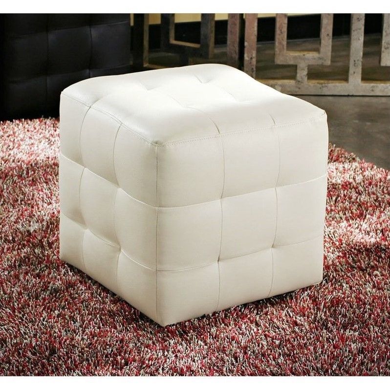 Diamond Sofa Zen Leather Tufted Cube Accent Ottoman In White – Zencowh In White Leather And Bronze Steel Tufted Square Ottomans (View 17 of 20)