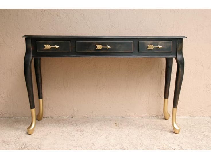 Distressed Black And Gold Console Table / Desk | Black Painted With Black And Gold Console Tables (View 17 of 20)