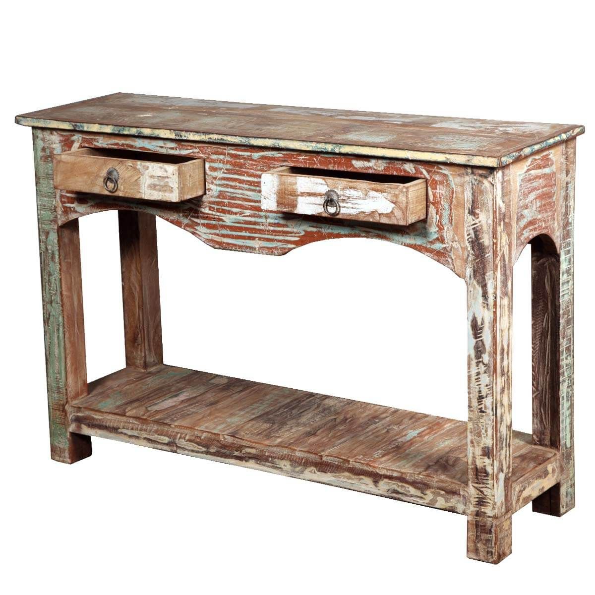 Distressed Reclaimed Wood 2 Drawer Console Hall Table With Regard To Barnwood Console Tables (View 3 of 20)