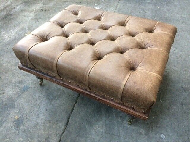 Distressed Vintage Brown Leather Ottoman Pouffe Stool Coffee Table | In Pertaining To Espresso Leather And Tan Canvas Pouf Ottomans (View 18 of 20)