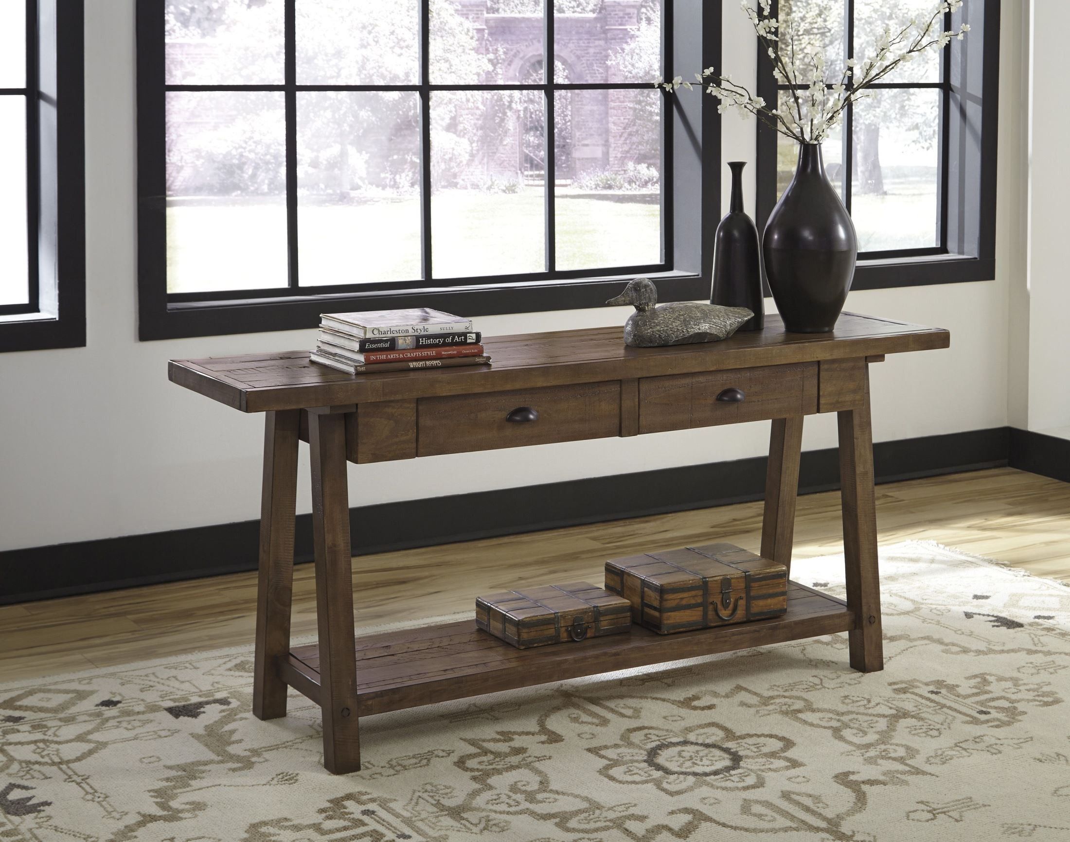 Dondie Rustic Brown Sofa Table From Ashley | Coleman Furniture Inside Brown Console Tables (View 3 of 20)