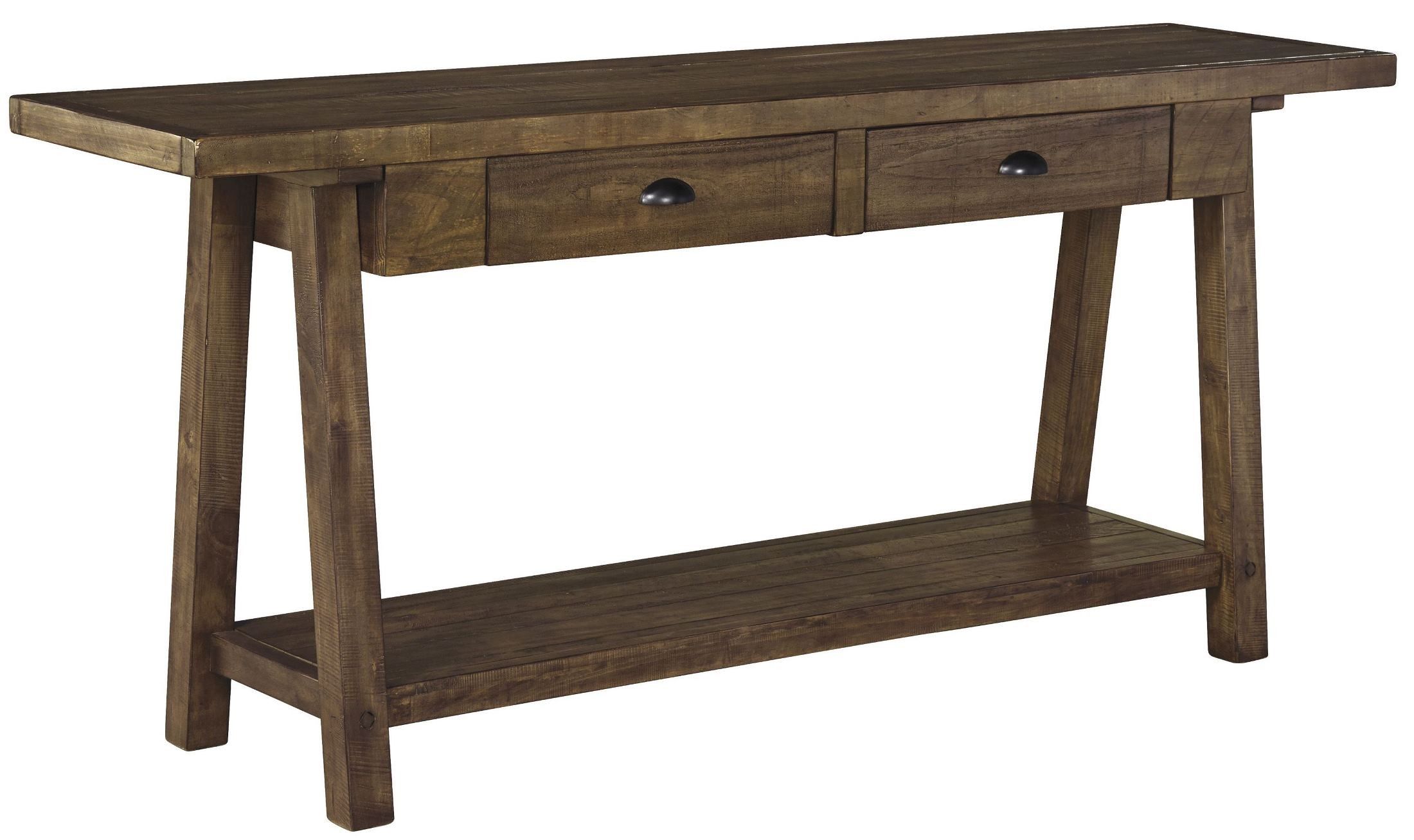 Dondie Rustic Brown Sofa Table From Ashley | Coleman Furniture Within Rustic Barnside Console Tables (View 9 of 20)
