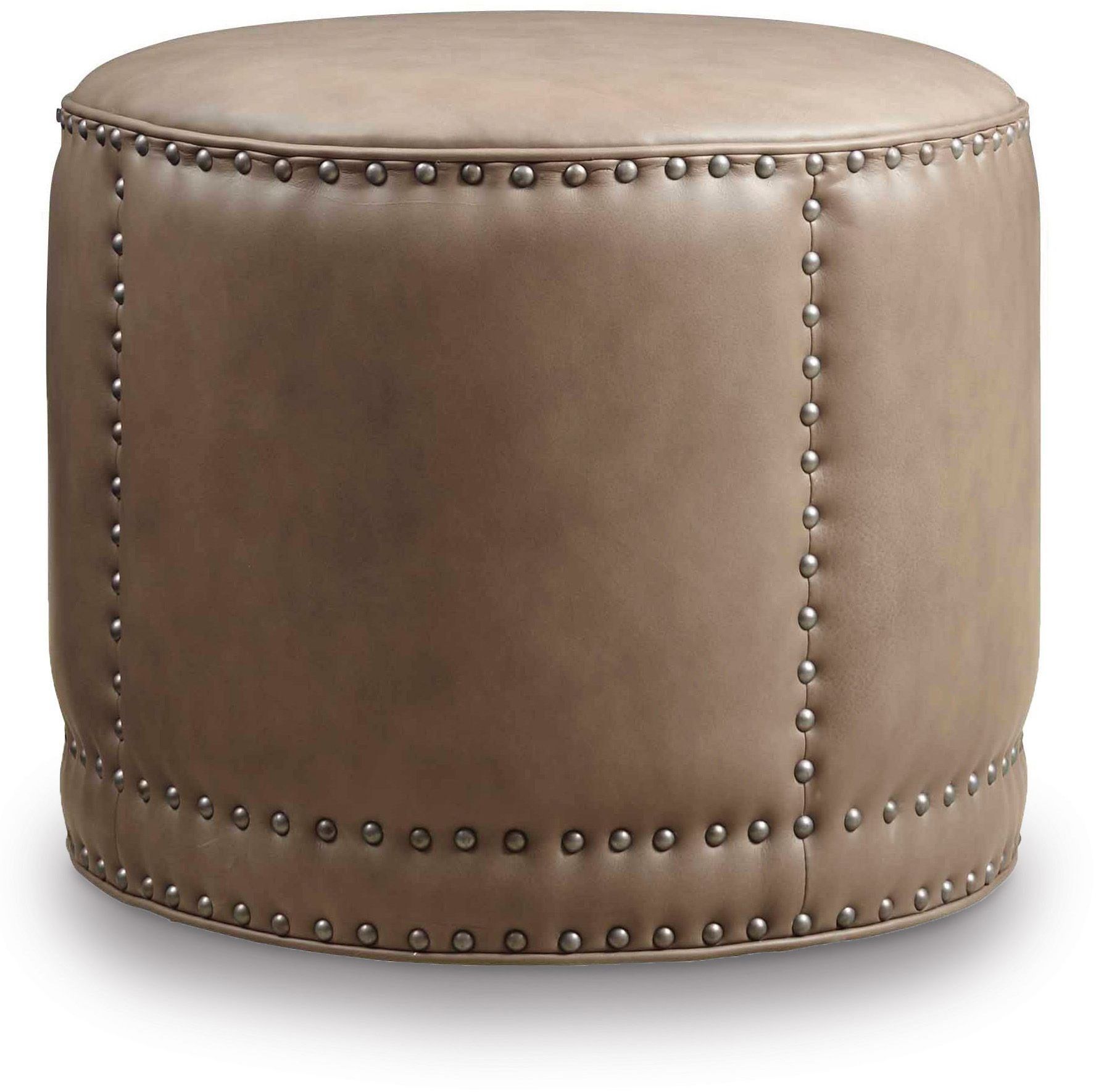 Dowdy Beige Round Cocktail Leather Ottoman, Co389 084, Hooker Furniture Regarding Brown And Ivory Leather Hide Round Ottomans (View 14 of 20)