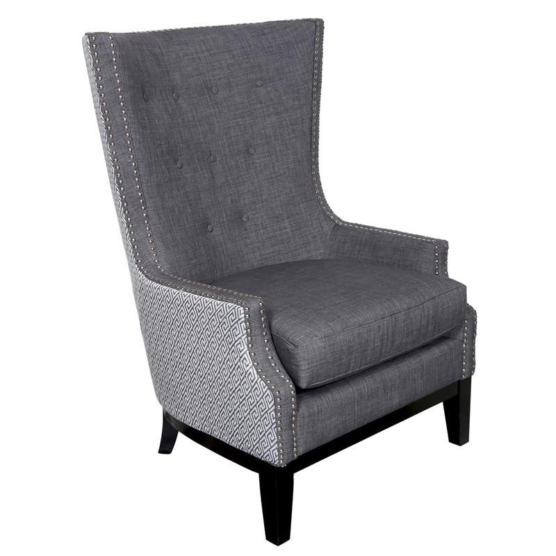 Draper High Back Linen Look Wingback Accent Chair – Gray And Pattern For Gray And Natural Banana Leaf Accent Stools (View 8 of 20)