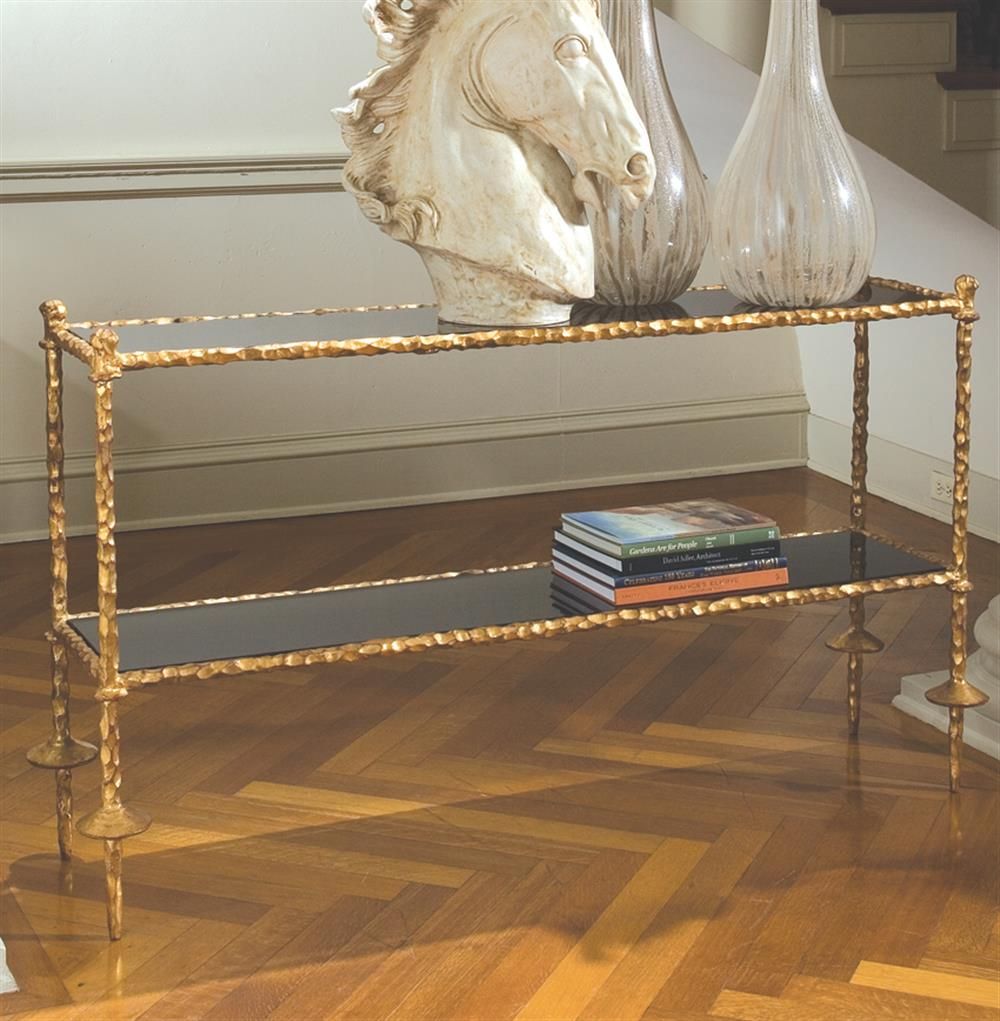 Duchess Hollywood Regency Chiseled Gold Black Marble Console Table With Regard To Gold Console Tables (View 14 of 20)