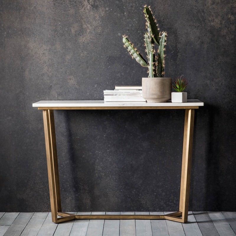 Earl Marble Top Console Table, 110cm, White / Brass Throughout Marble Console Tables Set Of  (View 7 of 20)