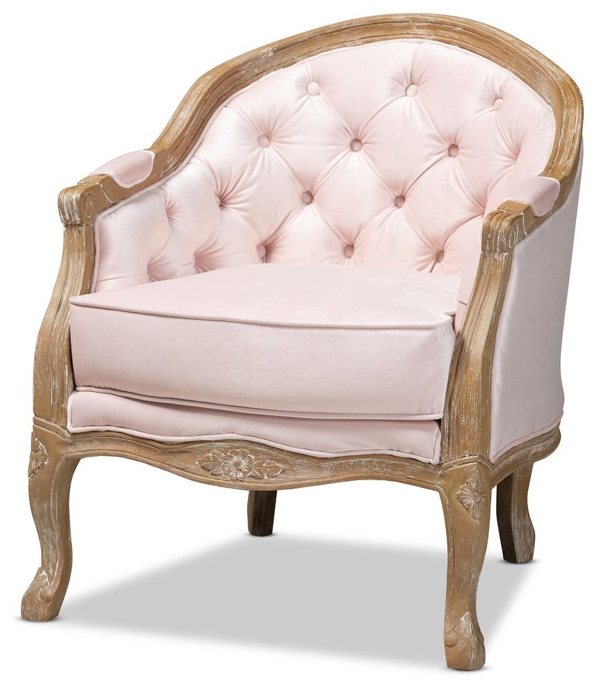 Earle Provincial Light Pink Velvet Upholstered White Washed Oak Wood Intended For White Washed Wood Accent Stools (View 9 of 20)