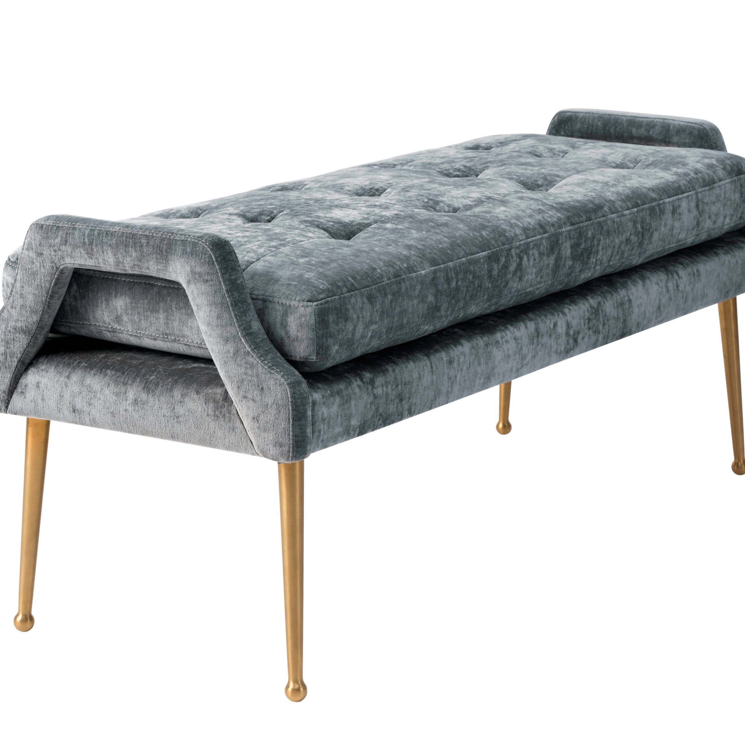 Eileen Grey Slub Velvet Bench – Tov Furniture Intended For Rivet Gray Velvet Fabric Bench (View 5 of 20)