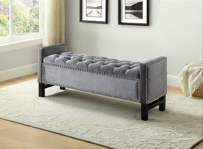 Elated Grey Velvet Storage Bench – Fine Furnishing Within Rivet Gray Velvet Fabric Bench (View 1 of 20)