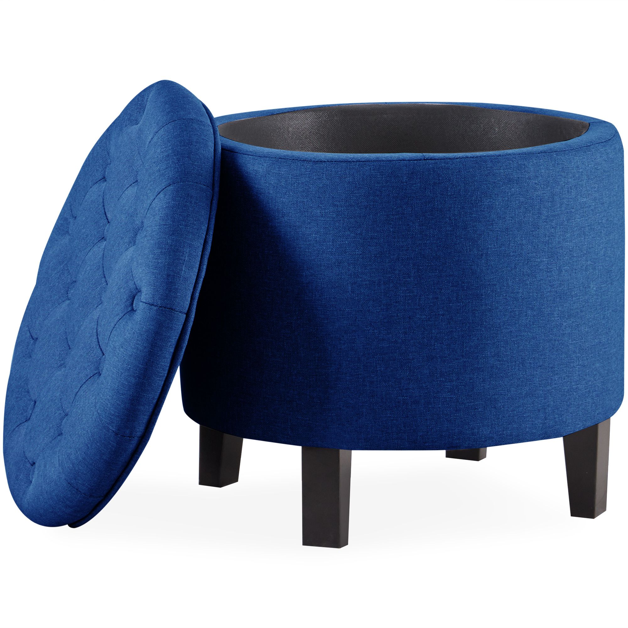 Elegant Fabric Tufted Button Ottoman Round Footstool Coffee Table, Blue Within Blue Fabric Tufted Surfboard Ottomans (View 2 of 20)
