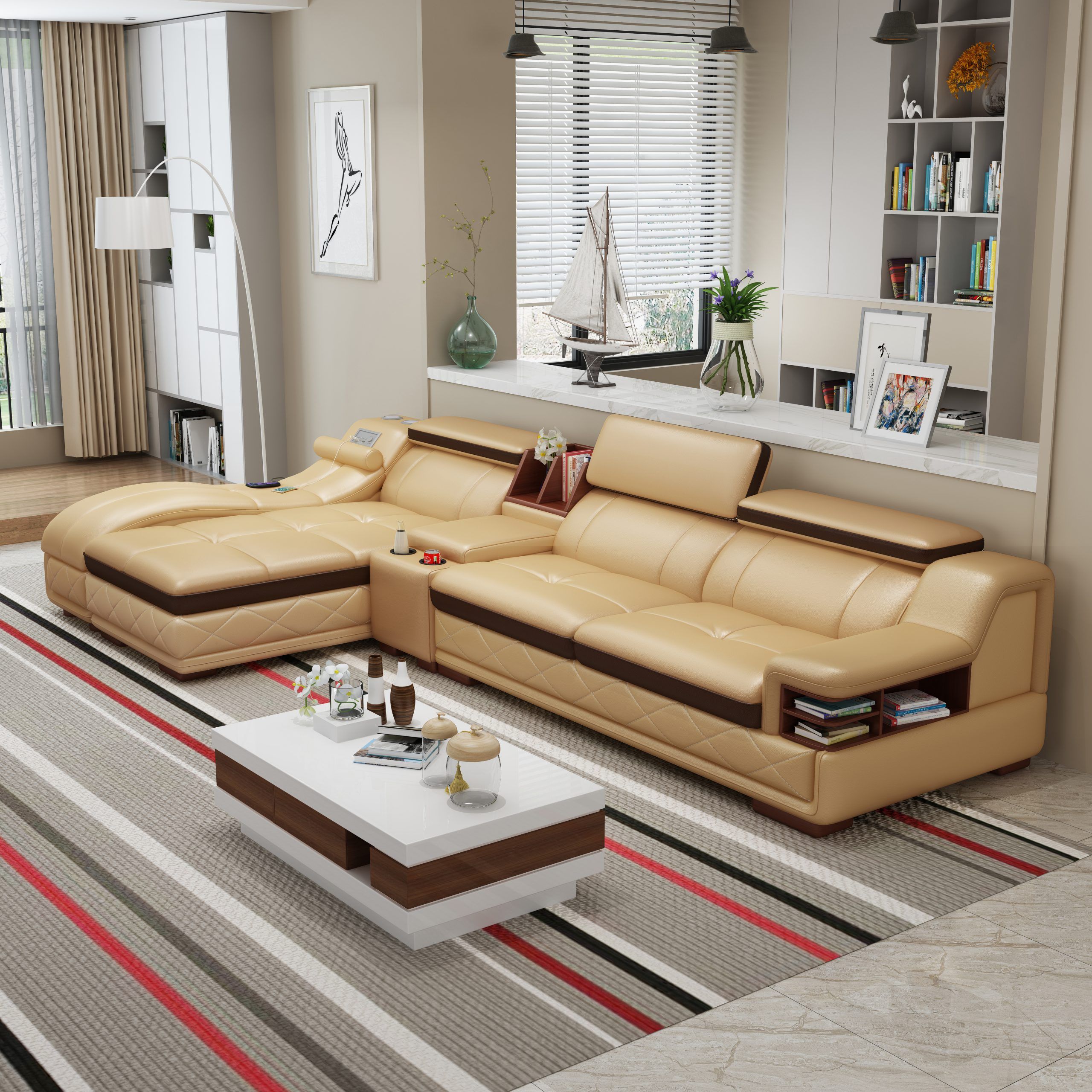 Elegant L Shape Multi Functional Sofa – Joy Furniture Regarding L Shaped Console Tables (View 3 of 20)