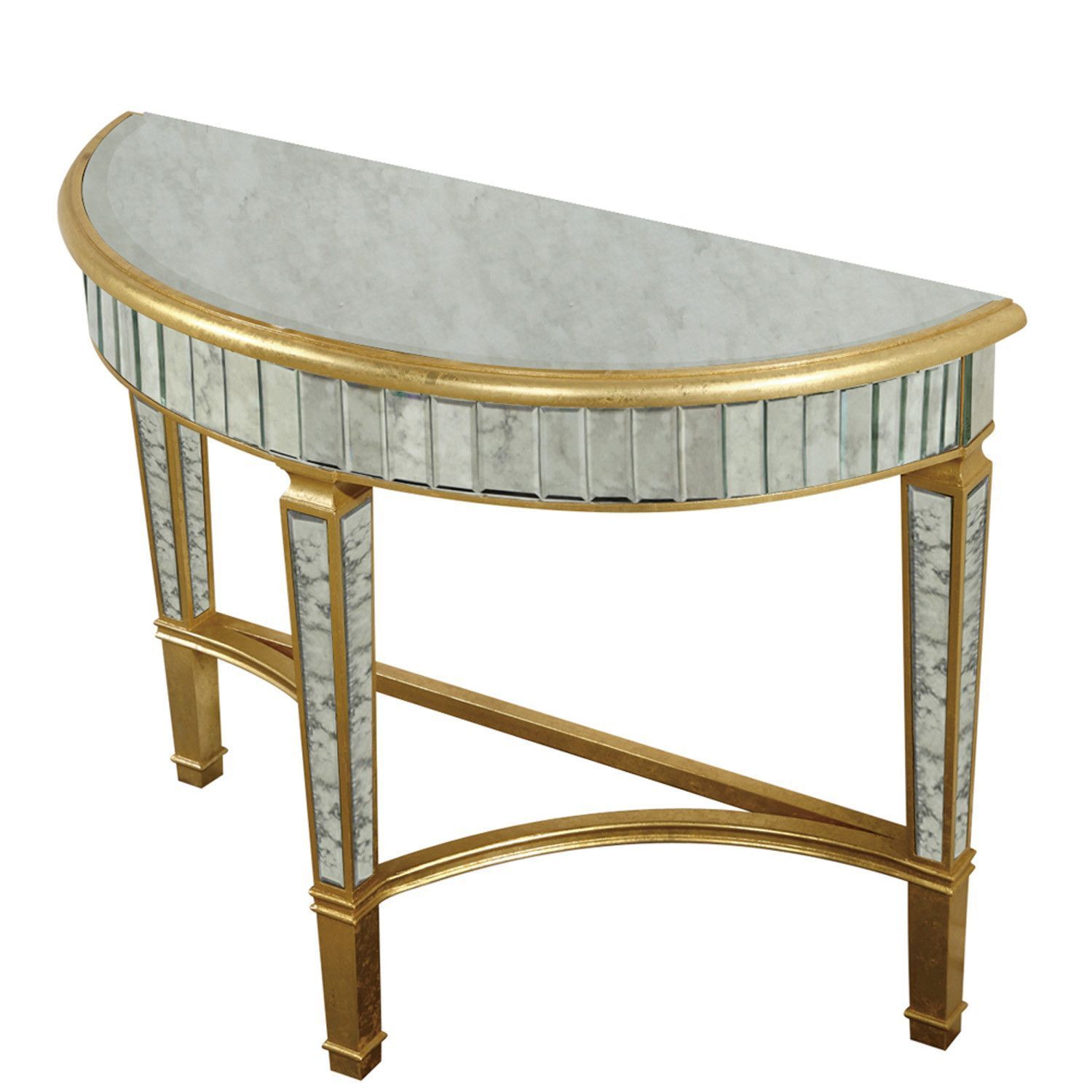 Elegant Lighting – Half Moon Table, Gold/antique Mirror | Half Moon Pertaining To Antique Mirror Console Tables (View 6 of 20)